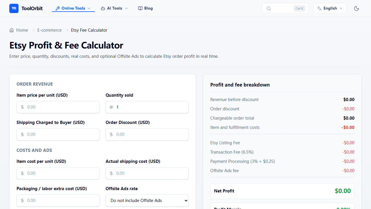 Etsy Fee Calculator